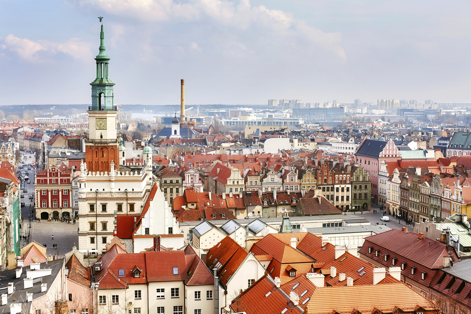 Aerial view of the Poznan Old Town, Poland.